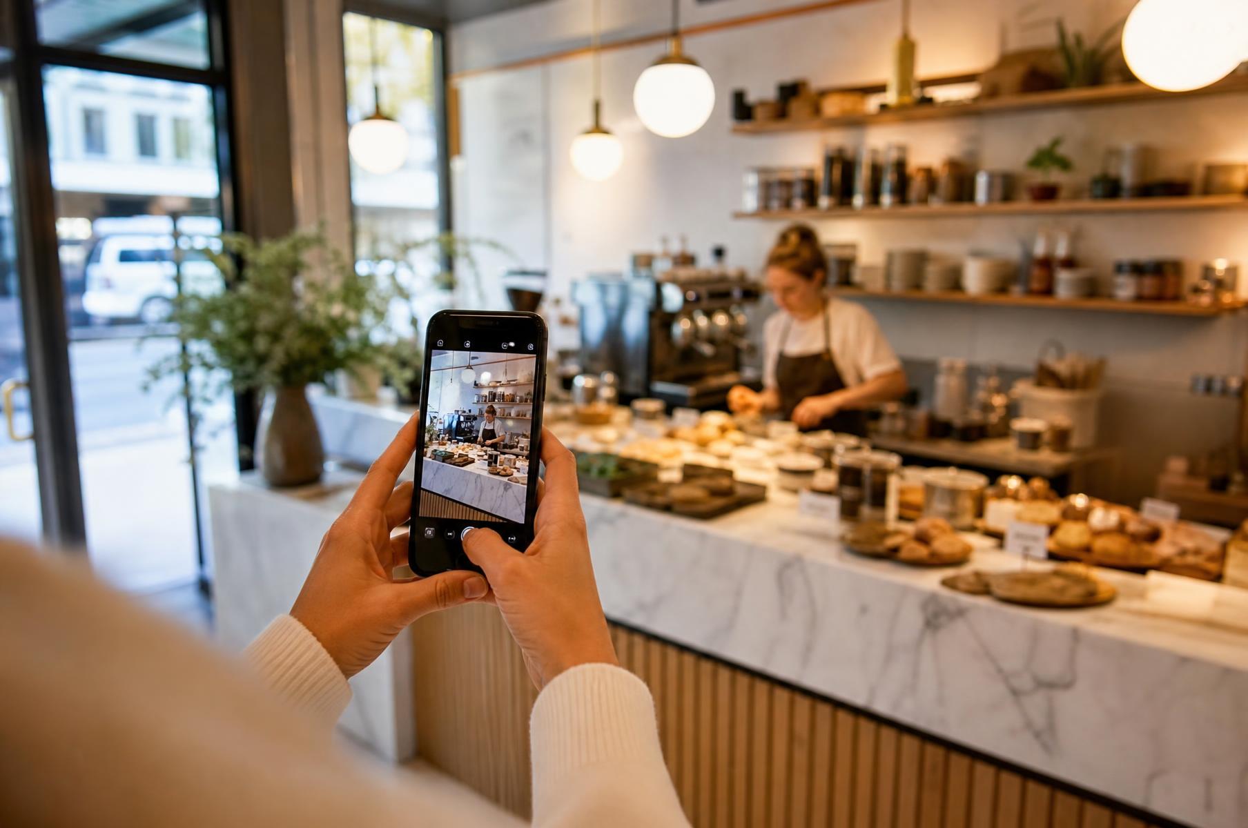 Capturing content on a phone inside a bright local café